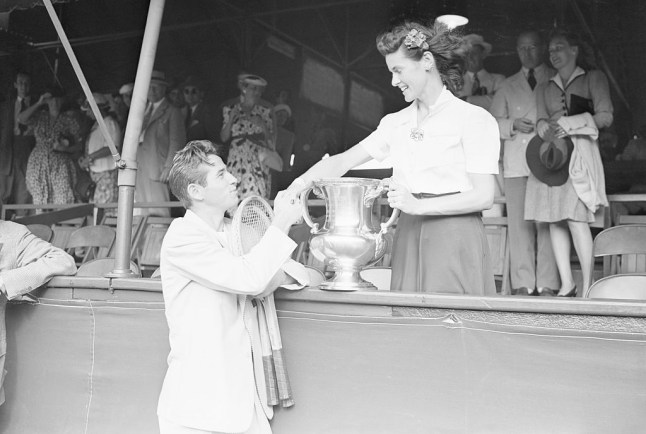 Tennis Champion Sarah Palfrey Cooke Congratulates Bobby Riggs