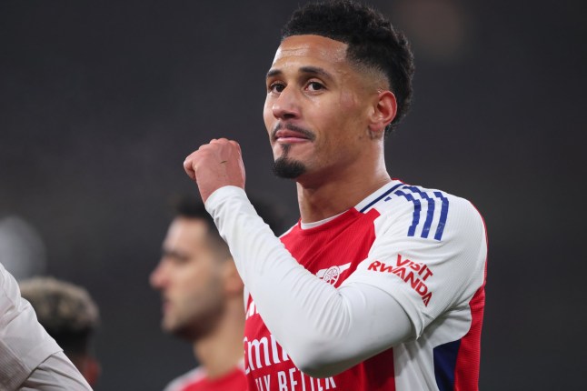 LONDON, ENGLAND - DECEMBER 27: William Saliba of Arsenal during the Premier League match between Arsenal FC and Ipswich Town FC at Emirates Stadium on December 27, 2024 in London, England. (Photo by Marc Atkins/Getty Images)