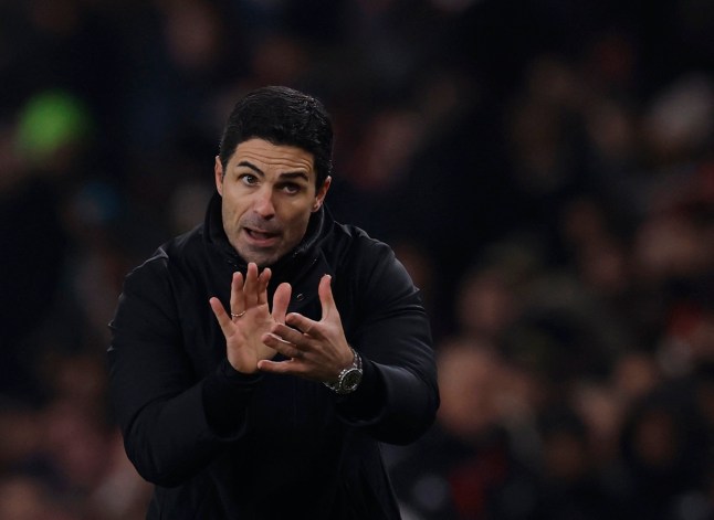 Soccer Football - Premier League - Arsenal v Aston Villa - Emirates Stadium, London, Britain - January 18, 2025 Arsenal manager Mikel Arteta reacts Action Images via Reuters/Andrew Couldridge EDITORIAL USE ONLY. NO USE WITH UNAUTHORIZED AUDIO, VIDEO, DATA, FIXTURE LISTS, CLUB/LEAGUE LOGOS OR 'LIVE' SERVICES. ONLINE IN-MATCH USE LIMITED TO 120 IMAGES, NO VIDEO EMULATION. NO USE IN BETTING, GAMES OR SINGLE CLUB/LEAGUE/PLAYER PUBLICATIONS. PLEASE CONTACT YOUR ACCOUNT REPRESENTATIVE FOR FURTHER DETAILS..