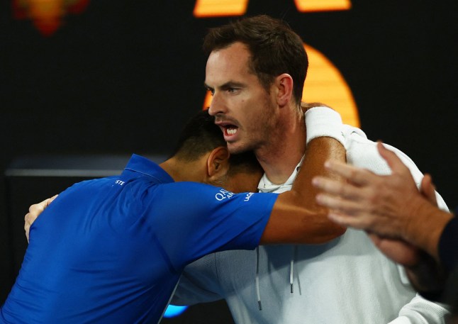 Tennis - Australian Open - Melbourne Park, Melbourne, Australia - January 22, 2025 Serbia's Novak Djokovic celebrates with his coach Andy Murray after winning his quarter final match against Spain's Carlos Alcaraz REUTERS/Edgar Su