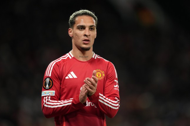 Manchester United's Antony applauds the fans as he is substituted off during the UEFA Europa League, league stage match at Old Trafford, Manchester. Picture date: Thursday November 28, 2024. PA Photo. See PA story SOCCER Man Utd. Photo credit should read: Martin Rickett/PA Wire. RESTRICTIONS: Use subject to restrictions. Editorial use only, no commercial use without prior consent from rights holder.