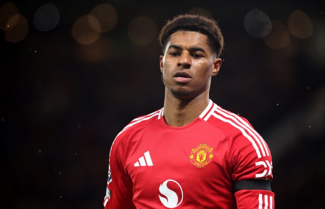 MANCHESTER, ENGLAND - DECEMBER 7: Manchester United's Marcus Rashford during the Premier League match between Manchester United FC and Nottingham Forest FC at Old Trafford on December 7, 2024 in Manchester, England. (Photo by Stephen White - CameraSport via Getty Images)