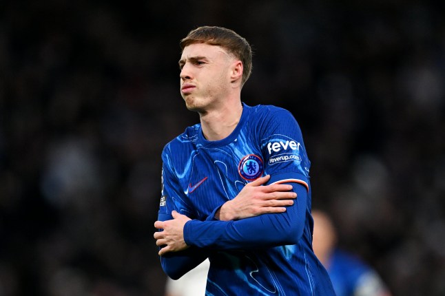 LONDON, ENGLAND - DECEMBER 26: Cole Palmer of Chelsea celebrates scoring his team's first goal during the Premier League match between Chelsea FC and Fulham FC at Stamford Bridge on December 26, 2024 in London, England. (Photo by Darren Walsh/Chelsea FC via Getty Images)