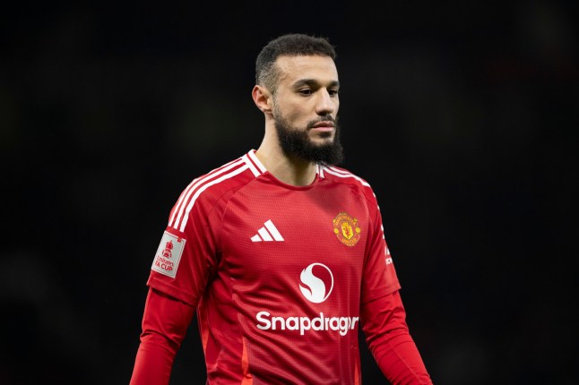 Mandatory Credit: Photo by Richard Callis/Sports Press Photo/SPP/Shutterstock (15140262am) Manchester, England, February 7th 2025: Noussair Mazraoui of Manchester United during the FA Cup 4th Round football match between Manchester United and Leicester City at Old Trafford in Manchester, England on February 7, 2025. (Richard Callis/Sports Press Photo / SPP) Manchester United FC v Leicester City FC - Emirates FA Cup 2024/25 - 4th Round, England, United Kingdom - 07 Feb 2025