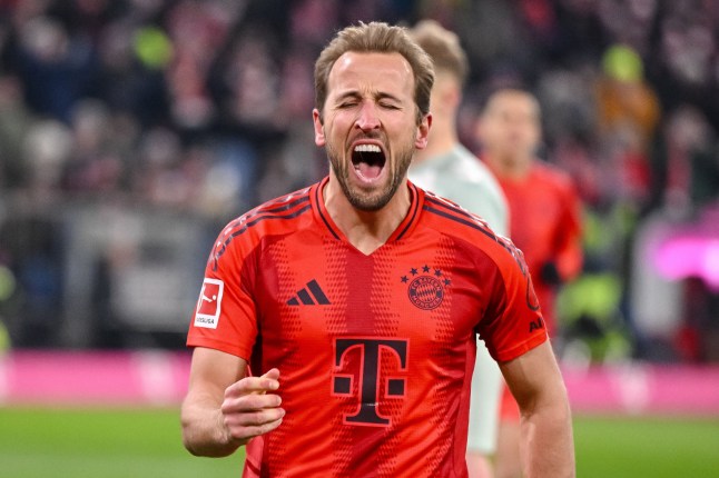DFL regulations prohibit any use of photographs as image sequences and/or quasi-video. Mandatory Credit: Photo by Harry Langer/DeFodi Images/Shutterstock (15139849eg) +++ Harry Kane (FC Bayern Muenchen) celebrates after scoring his team's first goal during the Bundesliga match between FC Bayern M?nchen and SV Werder Bremen at Allianz Arena on February 7, 2025 in Munich, Germany. (Photo by Harry Langer/DeFodi Images) DFL regulations prohibit any use of photographs as image sequences and/or quasi-video. (Photo by Harry Langer/DeFodi Images) DFL regulations prohibit any use of photographs as image sequences and/or quasi-video. FC Bayern M?nchen v SV Werder Bremen - Bundesliga - Allianz Arena, Munich, Germany - 07 Feb 2025