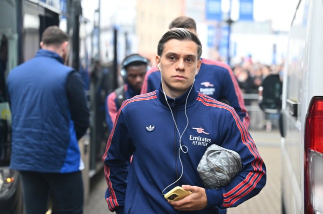 LEICESTER, ENGLAND - FEBRUARY 15: Leandro Trossard of Arsenal arrives at the stadium prior to the Premier League match between Leicester City FC and Arsenal FC at The King Power Stadium on February 15, 2025 in Leicester, England. (Photo by Stuart MacFarlane/Arsenal FC via Getty Images)