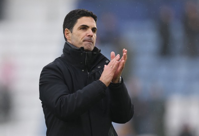 LEICESTER, ENGLAND - FEBRUARY 15: Mikel Arteta manager / head coach of Arsenal applauds after the Premier League match between Leicester City FC and Arsenal FC at The King Power Stadium on February 15, 2025 in Leicester, England. (Photo by Catherine Ivill - AMA/Getty Images)