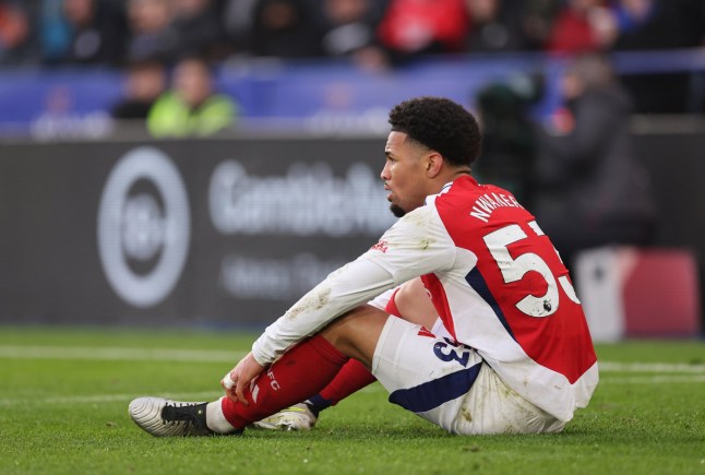 LEICESTER, ENGLAND - FEBRUARY 15: Ethan Nwaneri of Arsenal during the Premier League match between Leicester City FC and Arsenal FC at The King Power Stadium on February 15, 2025 in Leicester, England. (Photo by Catherine Ivill - AMA/Getty Images)