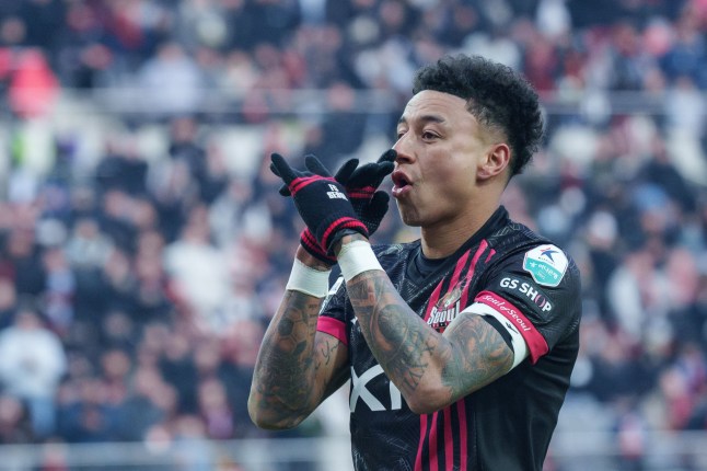 Mandatory Credit: Photo by Steve Cho Kyewoong/Penta Press/Shutterstock (15163472m) Jesse Lingard of FC Seoul performs a flute goal celebration during the K League 1 match between FC Seoul and FC Anyang at the Seoul World Cup Stadium in Seoul, South Korea, on February 22, 2025. FC Seoul v FC Anyang, 2025 K League 1, football, Seoul World Cub Stadium, Seoul, South Korea - 22 Feb 2025