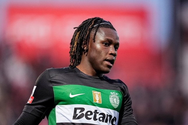 VILA DAS AVES, PORTUGAL - FEBRUARY 23: Geovany Quenda of Sporting looks on during the Liga Portugal Betclic match between AVS and Sporting Clube de Portugal at Est??dio do Clube Desportivo das Aves on February 23, 2025 in Vila das Aves, Portugal. (Photo by Pedro Loureiro/Eurasia Sport Images/Getty Images)