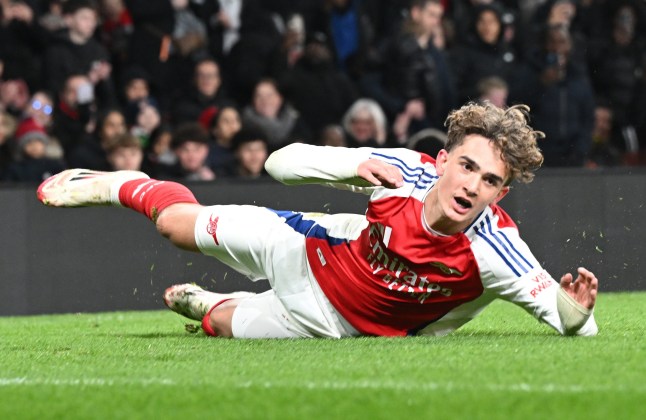 LONDON, ENGLAND - FEBRUARY 28: Max Dowman of Arsenal celebrates scoring his team's second goal during the FA Youth Cup Quarter Final match between Arsenal U18 and Manchester United U18 at Emirates Stadium on February 28, 2025 in London, England. (Photo by Stuart MacFarlane/Arsenal FC via Getty Images)