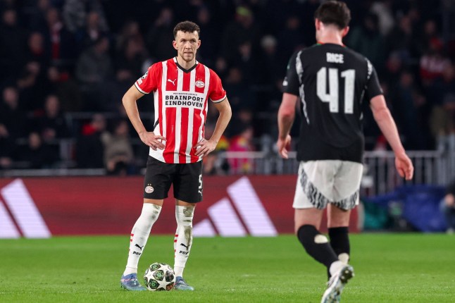 2025-03-04 PSV v Arsenal FC - UEFA Champions League 2024/25 Round of 16 First Leg EINDHOVEN, NETHERLANDS - MARCH 4: Ivan Perisic of PSV looks dejected after conceding his sides sixth goal during the UEFA Champions League 2024/25 Round of 16 First Leg match between PSV and Arsenal FC at PSV Stadion on March 4, 2025 in Eindhoven, Netherlands. Eindhoven PSV Stadion Netherlands Content not available for redistribution in The Netherlands directly or indirectly through any third parties. Copyright: xBenxGalx, Credit:IMAGO/Ben Gal / Avalon