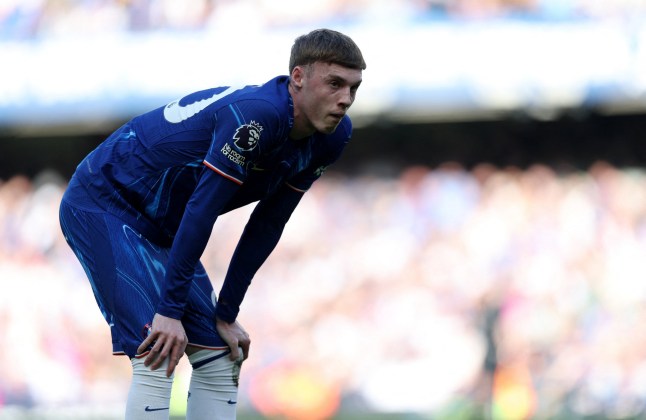 Soccer Football - Premier League - Chelsea v Leicester City - Stamford Bridge, London, Britain - March 9, 2025 Chelsea's Cole Palmer reacts after missing a penalty saved by Leicester City's Mads Hermansen Action Images via Reuters/Paul Childs EDITORIAL USE ONLY. NO USE WITH UNAUTHORIZED AUDIO, VIDEO, DATA, FIXTURE LISTS, CLUB/LEAGUE LOGOS OR 'LIVE' SERVICES. ONLINE IN-MATCH USE LIMITED TO 120 IMAGES, NO VIDEO EMULATION. NO USE IN BETTING, GAMES OR SINGLE CLUB/LEAGUE/PLAYER PUBLICATIONS. PLEASE CONTACT YOUR ACCOUNT REPRESENTATIVE FOR FURTHER DETAILS..