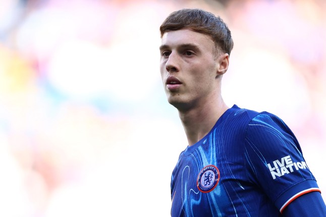 LONDON, ENGLAND - MARCH 09: Cole Palmer of Chelsea looks on during the Premier League match between Chelsea FC and Leicester City FC at Stamford Bridge on March 09, 2025 in London, England. (Photo by Dan Istitene/Getty Images)