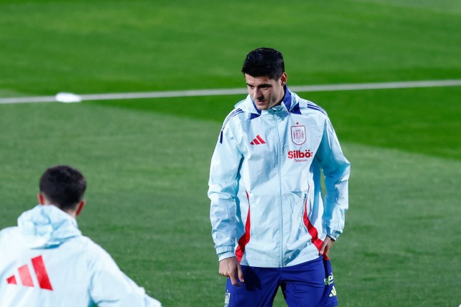 Mandatory Credit: Photo by Dennis Agyeman/AFP7/Shutterstock (15209043ae) Alvaro Morata looks on during the training session of Spain Team ahead of the UEFA Nations League match against the Netherlands at Ciudad del Futbol on March 17, 2025, in Las Rozas, Madrid, Spain. Training session of Spain Team - UEFA Nations League, Las Rozas, Madrid - 17 Mar 2025