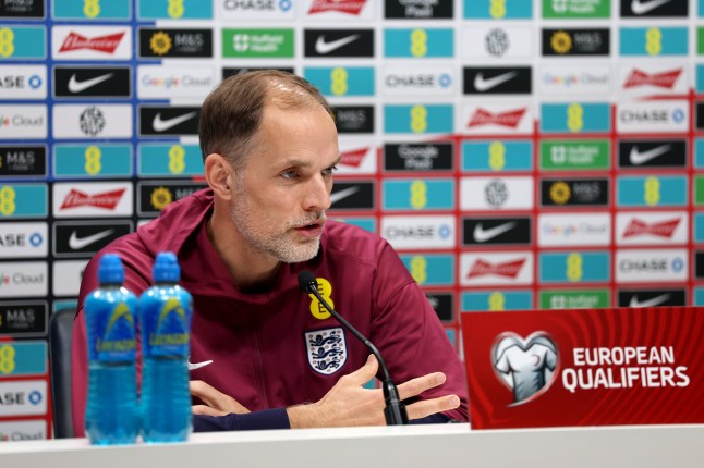 ENFIELD, ENGLAND - MARCH 20: Thomas Tuchel, Head Coach of England, talks to the media during a press conference at Tottenham Hotspur Training Centre on March 20, 2025 in Enfield, England. (Photo by Eddie Keogh - The FA/The FA via Getty Images)