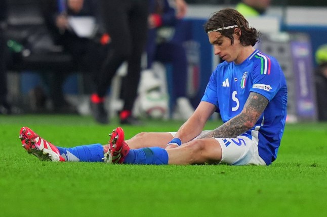 Mandatory Credit: Photo by Spada/LaPresse/Shutterstock (15214507ci) Italy's Riccardo Calafiori during the Uefa Nations League soccer match between Italy and Germany at the San Siro Stadium in Milan, north Italy - Thursday , Mach 20 , 2025 . Sport - Soccer . Italy vs Germany - Uefa Nations League, Milan - 20 Mar 2025