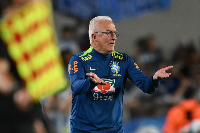 Brazil's head coach Dorival Junior gestures during the 2026 FIFA World Cup South American qualifiers football match between Argentina and Brazil at the Mas Monumental stadium in Buenos Aires province, on March 25, 2025. (Photo by Luis ROBAYO / AFP) (Photo by LUIS ROBAYO/AFP via Getty Images)